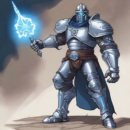 A detailed illustration of a Warforged character wielding a mace