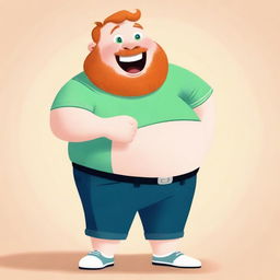 A cheerful, fat ginger named Alex with a big tummy, standing in a playful pose