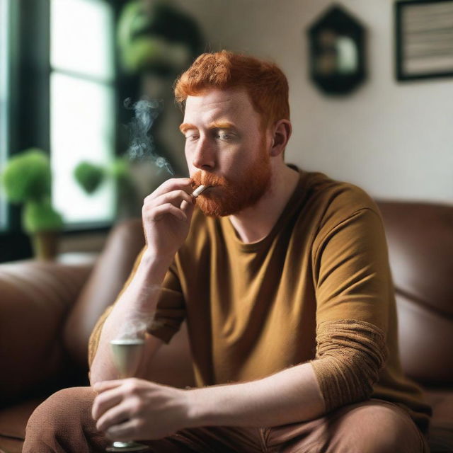 A ginger person smoking a bong