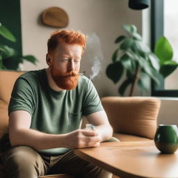 A ginger person smoking a bong