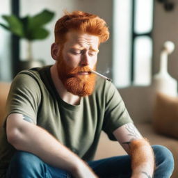 A ginger person smoking a bong