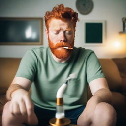 A ginger person smoking a bong