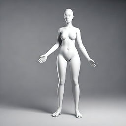 Create an image of a person with exaggerated body proportions, featuring a very large lower body and a very small waist