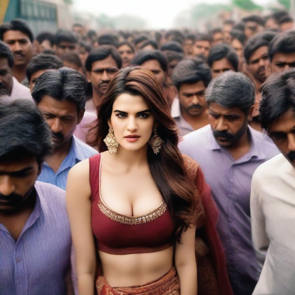 A scene featuring Bollywood actress Kriti Sanon surrounded by a crowd