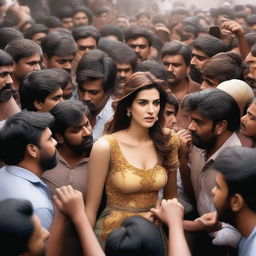 A scene featuring Bollywood actress Kriti Sanon surrounded by a crowd