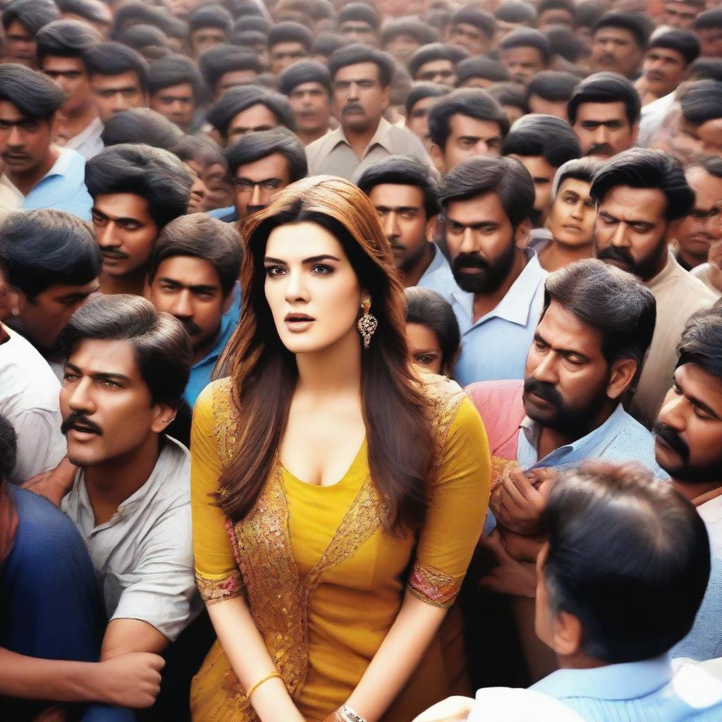 A scene featuring Bollywood actress Kriti Sanon in a crowded environment