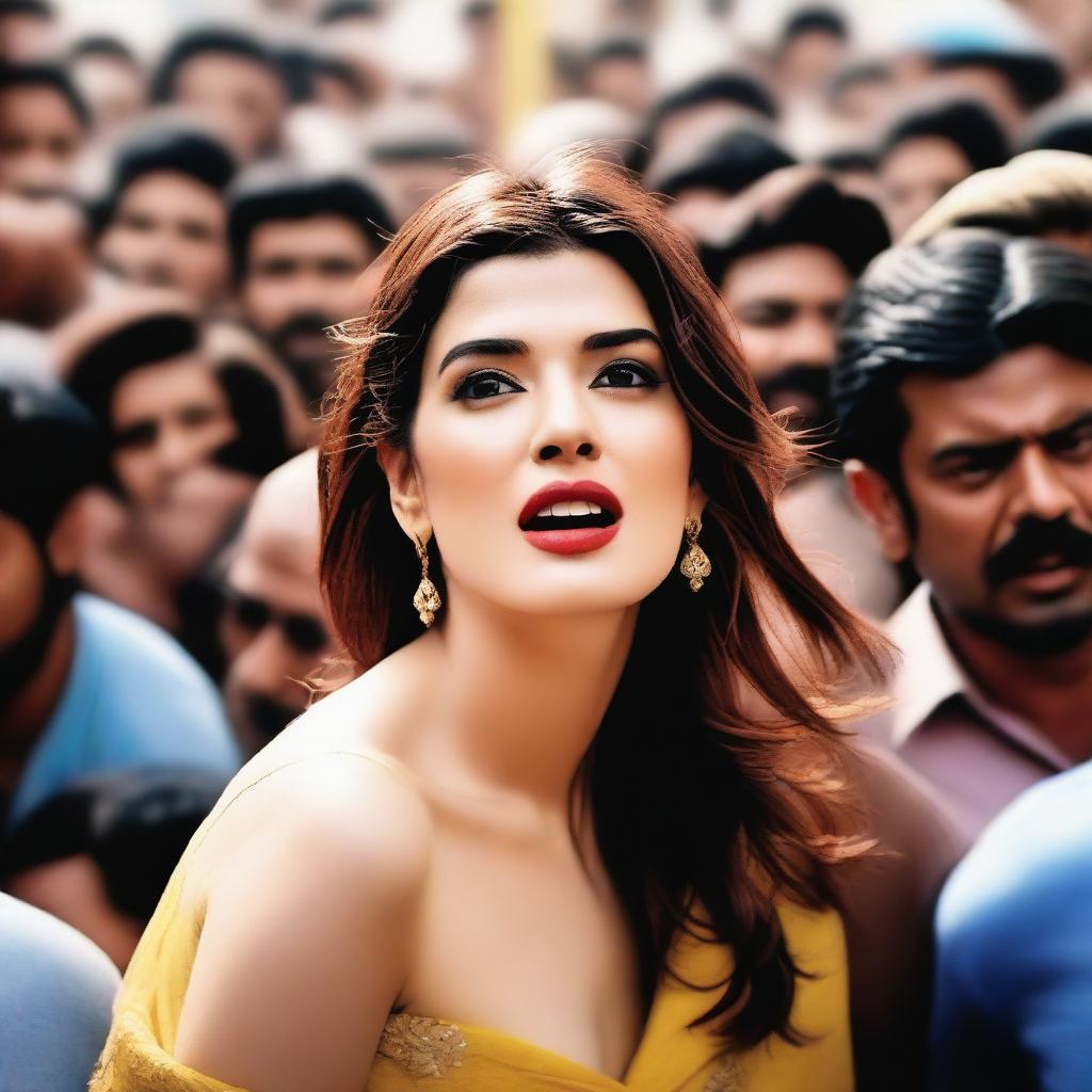 A scene featuring Bollywood actress Kriti Sanon in a crowded environment