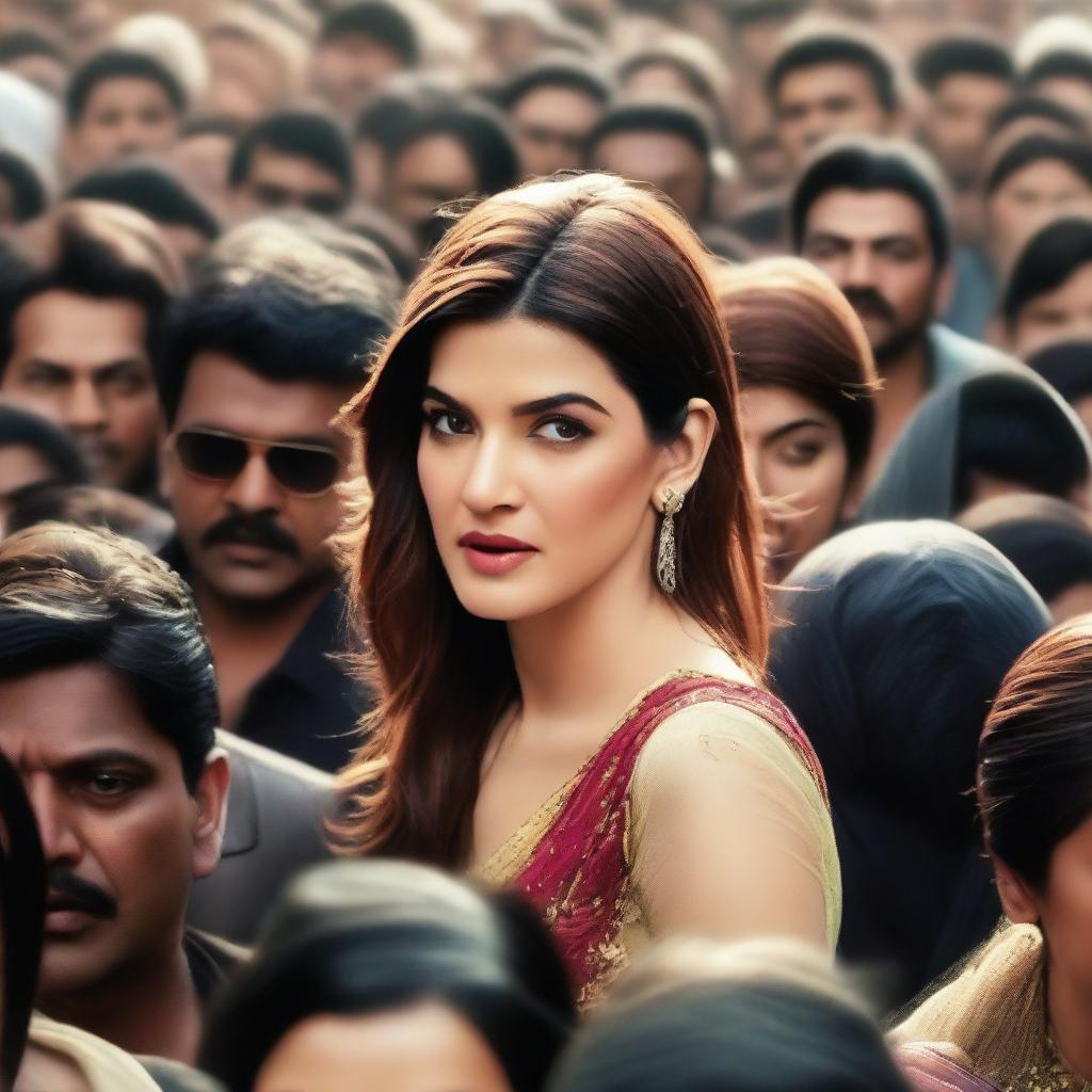 A scene featuring Bollywood actress Kriti Sanon in a dense crowd