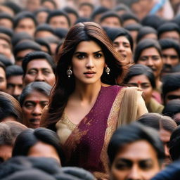 A scene featuring Bollywood actress Kriti Sanon in a dense crowd