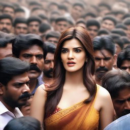 A scene featuring Bollywood actress Kriti Sanon in a dense crowd