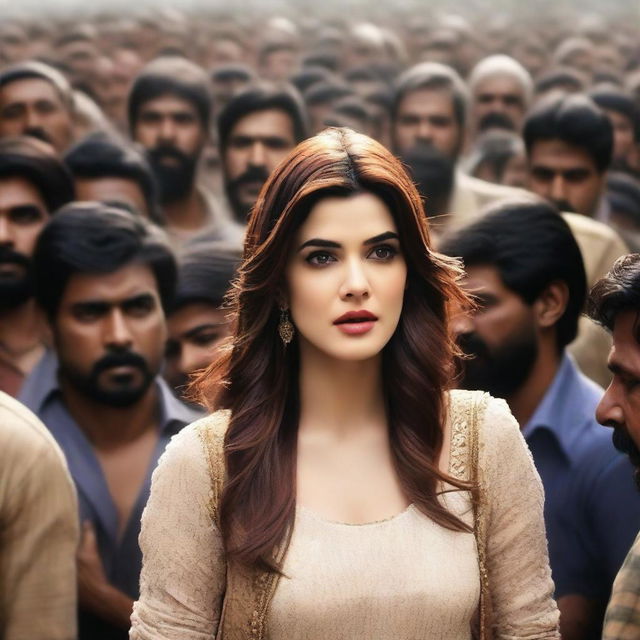 A scene featuring Bollywood actress Kriti Sanon in a dense crowd