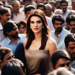 A scene featuring Bollywood actress Kriti Sanon in a dense crowd