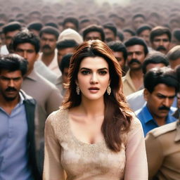 A scene featuring Bollywood actress Kriti Sanon in a dense crowd