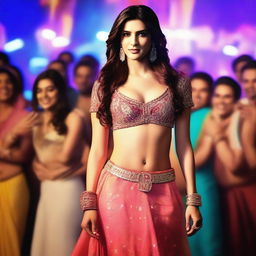 Bollywood actress Kriti Sanon performing an energetic item song in a dense crowd