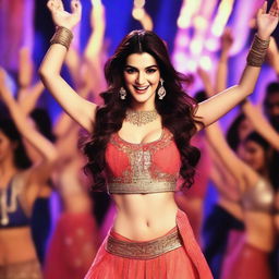 Bollywood actress Kriti Sanon performing an energetic item song in a dense crowd