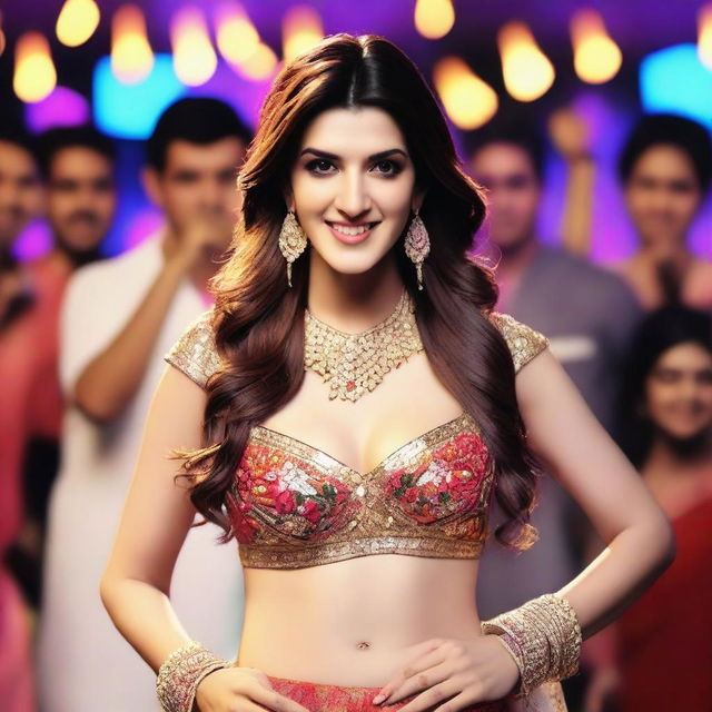 Bollywood actress Kriti Sanon performing an energetic item song in a dense crowd