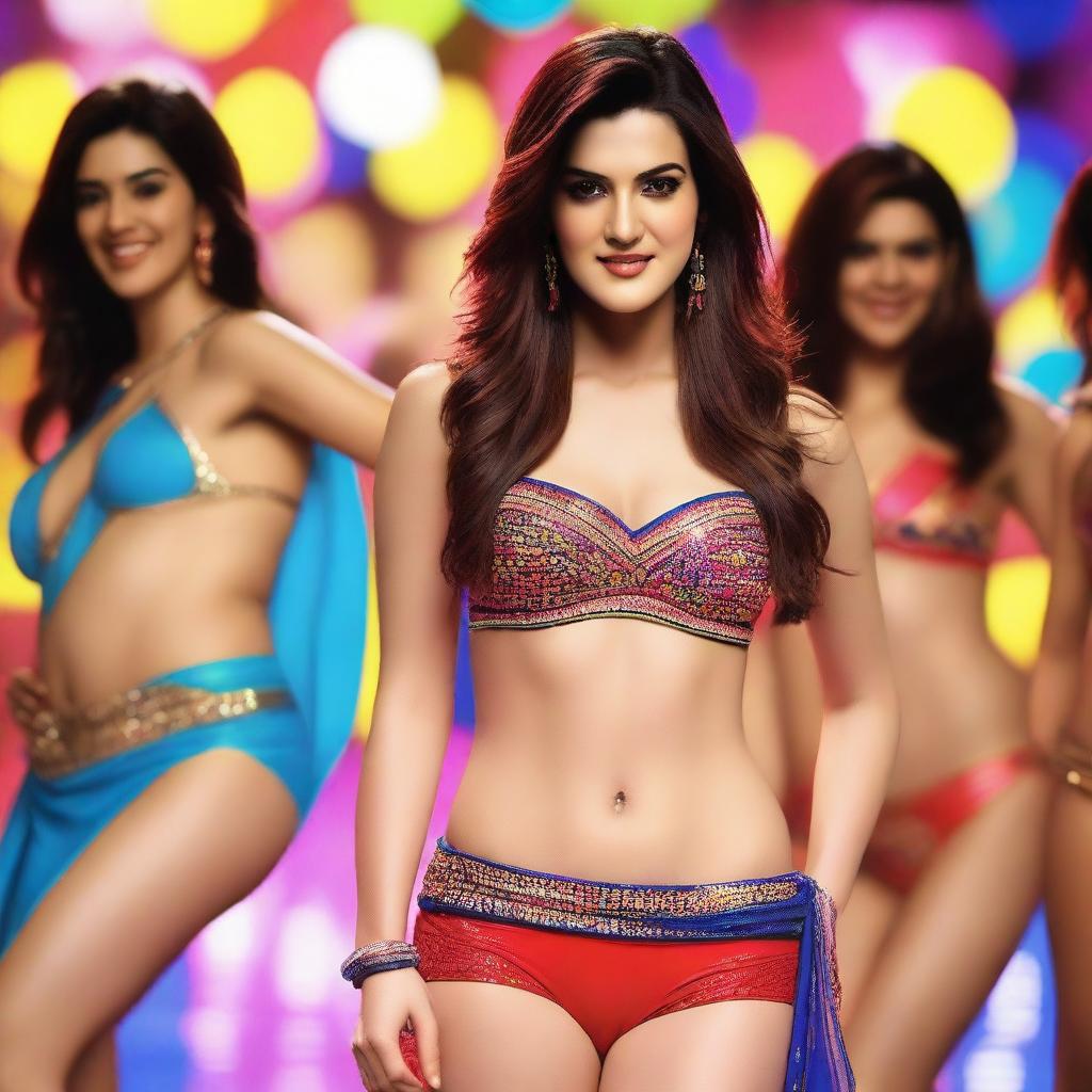 Bollywood actress Kriti Sanon performing an item song in a vibrant setting