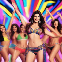 Bollywood actress Kriti Sanon performing an item song in a vibrant setting