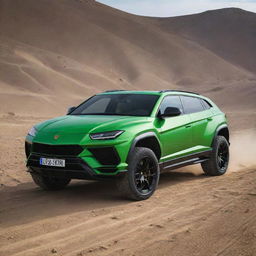 Lamborghini cars transformed into high-class SUVs, maintaining the iconic Lamborghini design elements but with more space, robust frames and off-road capabilities.