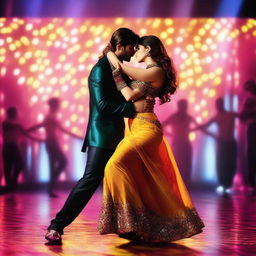 A scene featuring Kriti Sanon kissing male dancers