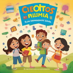 Create a colorful and attractive book cover with the title 'Cuentos con Voz Propia' and the subtitle 'Cuentos escritos por los alumnos de Oratoria Kids'