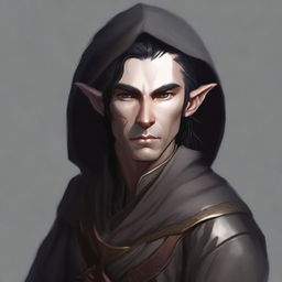 A portrait of a martial artist wood elf (D&D style) with coppery skin and black hair