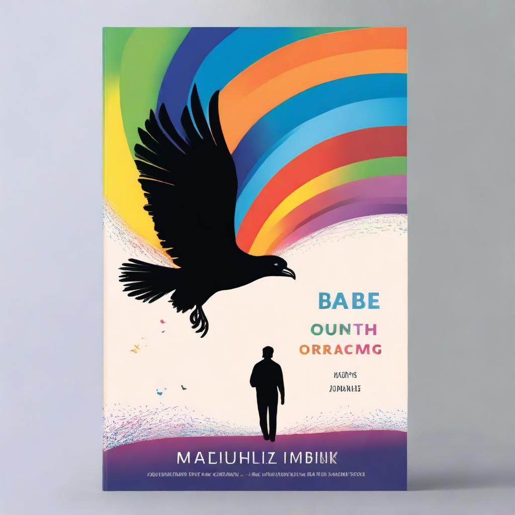 Create a realistic book cover featuring a multicolored condor leaving a multicolored trail