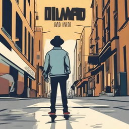 Una portada de álbum musical animada con la temática de un chico triste caminando