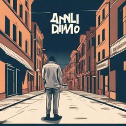 Una portada de álbum musical animada con la temática de un chico triste caminando