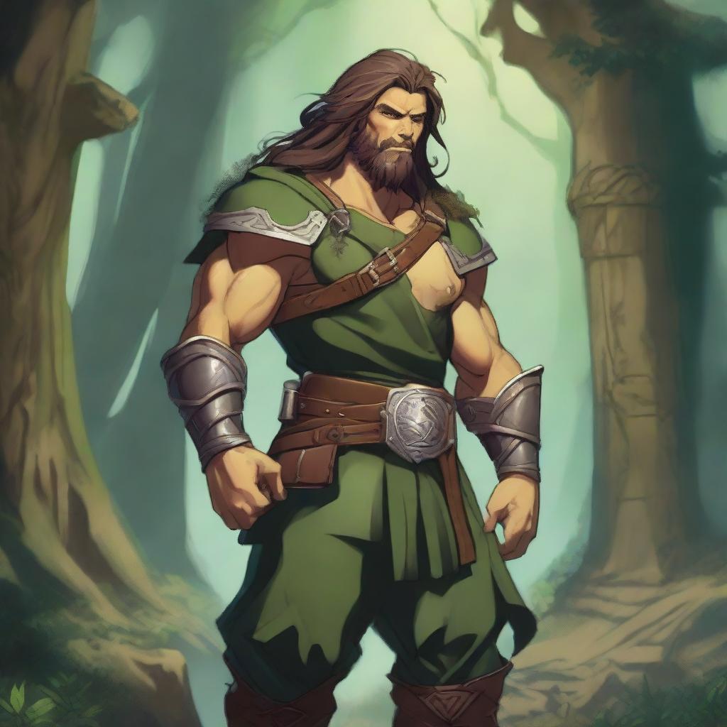 A Dungeons & Dragons Leonin character with a bare torso, wearing two baldric straps, one on the upper body and one on the lower body