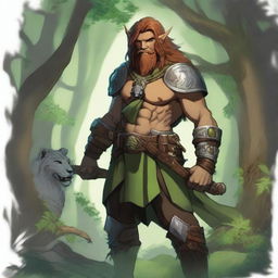 A Dungeons & Dragons Leonin character with a bare torso, wearing two baldric straps, one on the upper body and one on the lower body