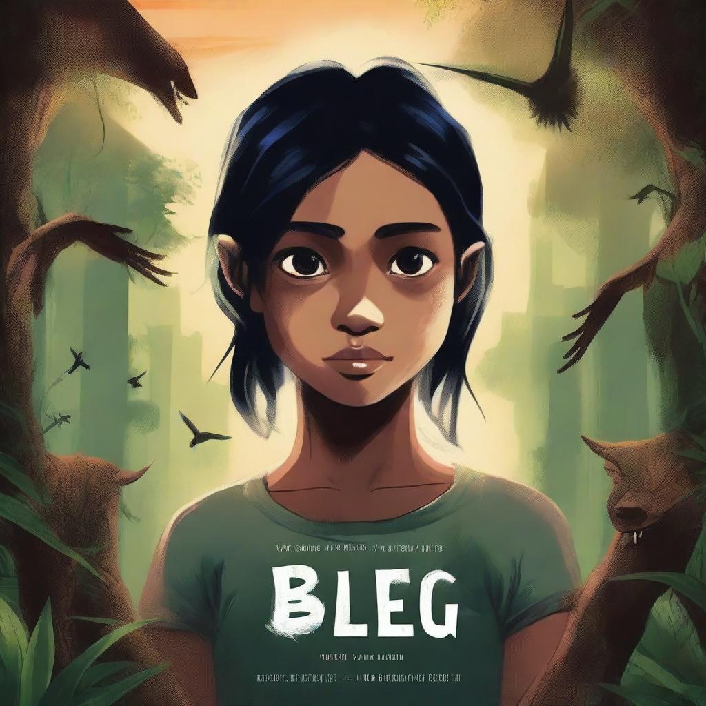 A book cover for a novel titled 'Bleg-Bleg Thing' featuring a background with a genderuwo (a mythical Indonesian creature) and a young girl