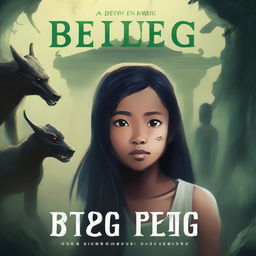 A book cover for a novel titled 'Bleg-Bleg Thing' featuring a background with a genderuwo (a mythical Indonesian creature) and a young girl