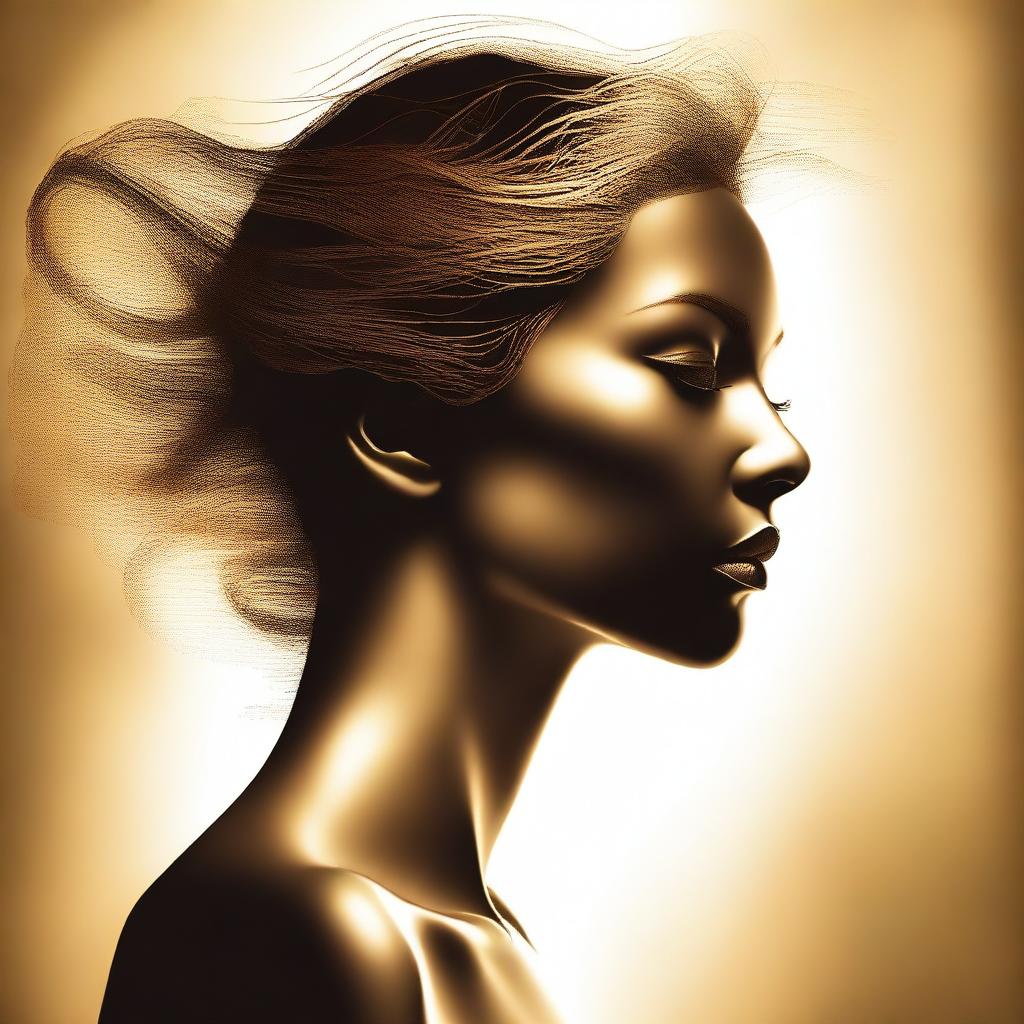 A silhouette of an empowered woman's face, depicted in golden hues