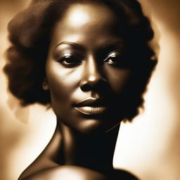 A silhouette of an empowered woman's face, depicted in golden hues