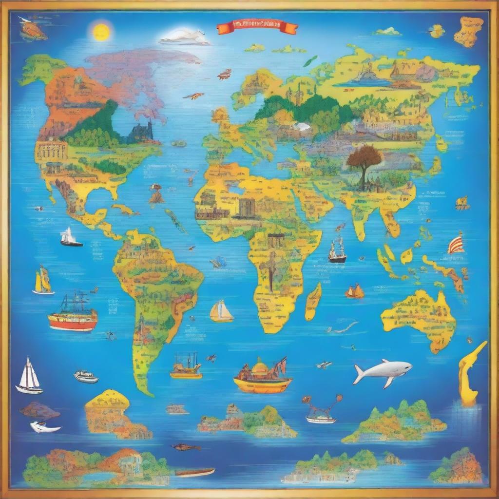 Create a mural of a world sliding puzzle, showcasing a vibrant and detailed map of the world