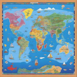 Create a mural of a world sliding puzzle, showcasing a vibrant and detailed map of the world