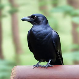 A detailed image of a crow looking directly at the reader with an intense and curious gaze