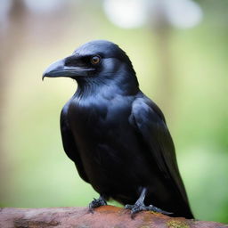 A detailed image of a crow looking directly at the reader with an intense and curious gaze