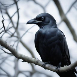 A close-up image of a creepy crow looking directly at the reader with an eerie, intense gaze