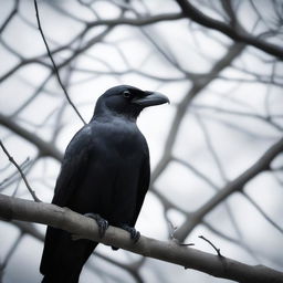 A close-up image of a creepy crow looking directly at the reader with an eerie, intense gaze