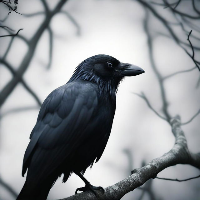 A close-up image of a creepy crow looking directly at the reader with an eerie, intense gaze