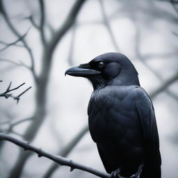 A close-up image of a creepy crow looking directly at the reader with an eerie, intense gaze