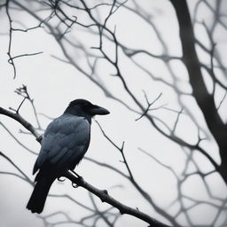 A close-up image of a creepy crow looking directly at the reader with an eerie, intense gaze