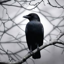 A close-up image of a creepy crow looking directly at the reader with an eerie, intense gaze