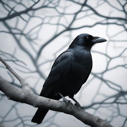 A close-up image of a creepy crow looking directly at the reader with an eerie, intense gaze