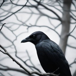 A close-up image of a creepy crow looking directly at the reader with an eerie, intense gaze