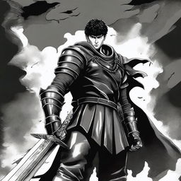 Create an image of Guts from Berserk, showcasing his iconic large sword and determined expression