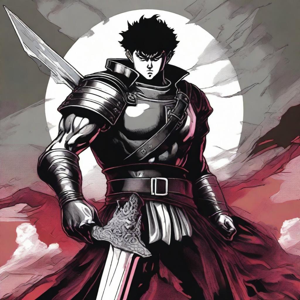 Create an image of Guts from Berserk, showcasing his iconic large sword and determined expression