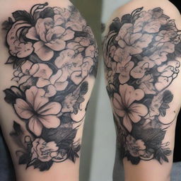 A detailed tattoo design featuring intricate floral patterns